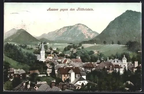 AK Aussee, Panorama mit Ort, Kirche und Röthelstein