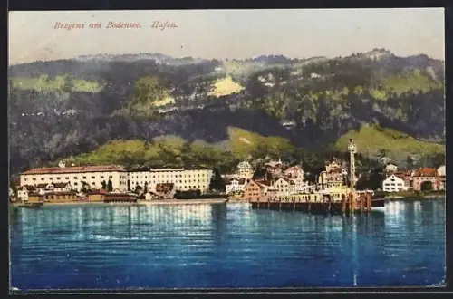 AK Bregenz am Bodensee, Blick in den Hafen