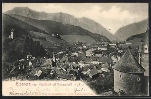 AK Eisenerz, Panorama vom Vogelbichl mit Kaiserschild