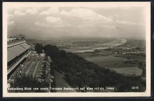 AK Kahlenberg, Blick vom neuen Terrassenrestaurant auf Wien und die Donau