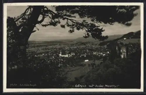 AK Götzis, Ortsansicht mit Ruine Montfort