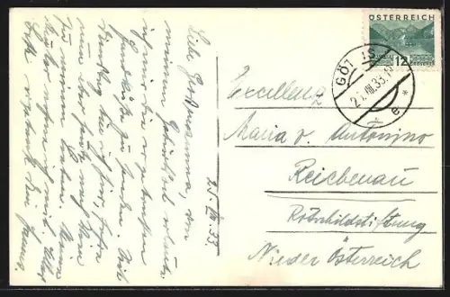 AK Götzis, Ortsansicht mit Ruine Montfort