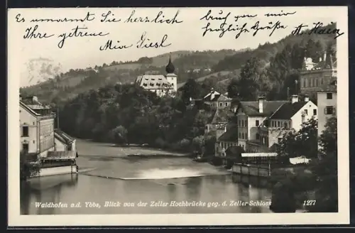 AK Waidhofen a. d. Ybbs, Blick von der Zeller Hochbrücke gegen d. Zeller Schloss