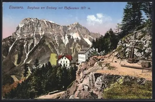 AK Eisenerz, Berghaus am Erzberg mit Pfaffenstein