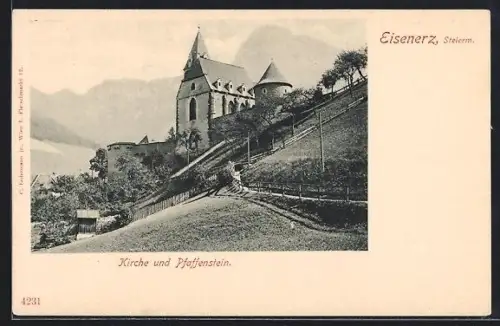 AK Eisenerz /Steierm., Kirche und Pfaffenstein