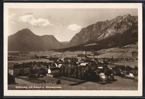 AK Gröbming, Ortsansicht mit Kamm und Stoderzinken