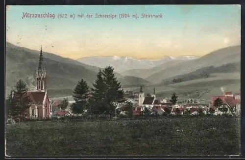 AK Mürzzuschlag /Steiermark, Ortsansicht mit Schneealpe