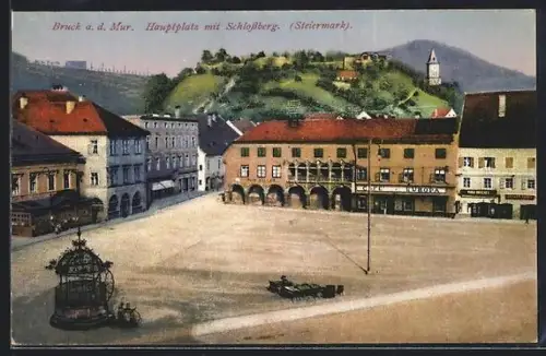 AK Bruck a. d. Mur, Hauptplatz mit Schlossberg