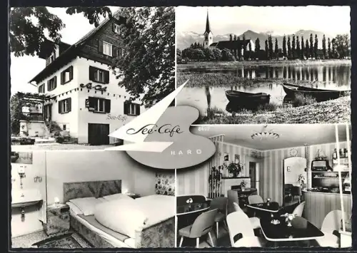 AK Hard am Bodensee, Gasthaus See-Café, Blick zur Kirche