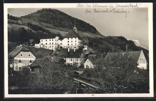 AK Donnersbach, Teilansicht mit Kirche und Wald und Berge