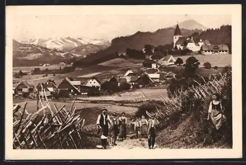 AK Mariahof, Weg zum Ort mit Bauern