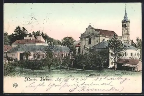 AK Maria Brunn, Ortspartie mit Kirche