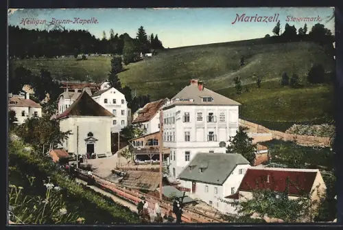 AK Mariazell /Steiermark, Ortspartie mit Heiligen Brunn-Kapelle