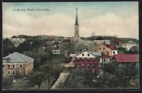 AK Maria Schmolln, Strassenpartie mit Kirche