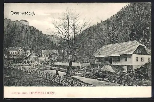 AK St. Lorenzen am Wechsel, Demmeldorf, Ortspartie mit Brücke