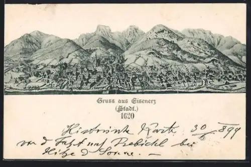 Künstler-AK Eisenerz, Teilansicht