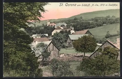 AK St. Corona am Schöpfl, Ortsansicht mit Kirchturm