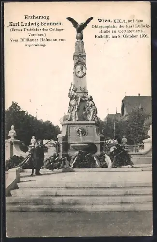 AK Wien, Cottage-Viertel, Oktogonplatz, Erzherzog Karl Ludwig-Brunnen, Enthüllung 1906