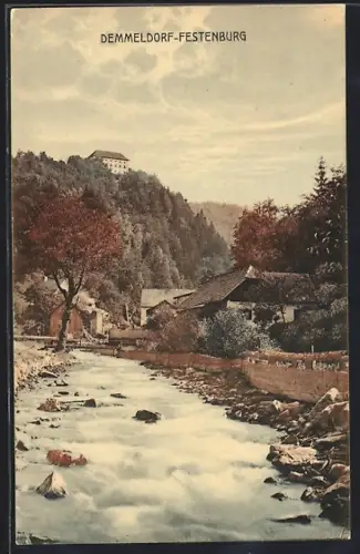 AK St. Lorenzen am Wechsel, Demmeldorf-Festenburg, Ortspartie am Fluss