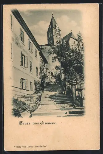 AK Eisenerz, Treppenaufgang zur Kirche