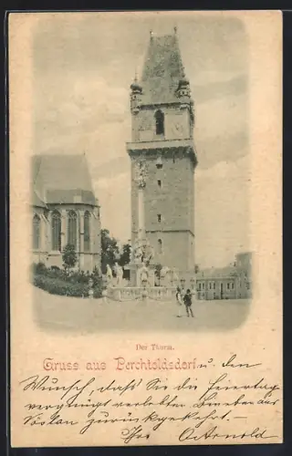 AK Perchtoldsdorf, der Thurm und Brunnen
