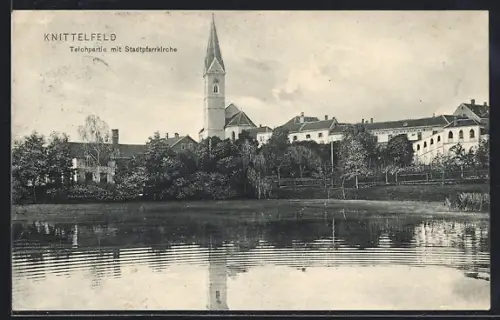 AK Knittelfeld, Teichpartie mit Stadtpfarrkirche