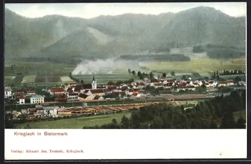 AK Krieglach /Steiermark, Gesamtansicht mit Bergpanorama aus der Vogelschau