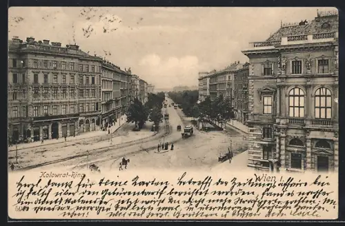 AK Wien, Kolowrat-Ring mit Pferdebahn aus der Vogelschau