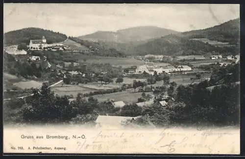 AK Bromberg /N.-Ö., Gesamtansicht mit Landstrasse aus der Vogelschau
