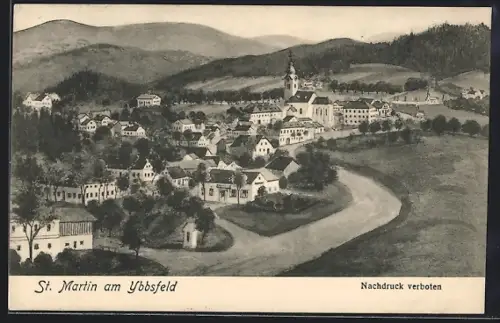 AK St. Martin a. Ybbsfeld, Ortsansicht mit Kirche und Berglandschaft