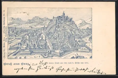Künstler-AK Graz, Innere Stadt um 1725