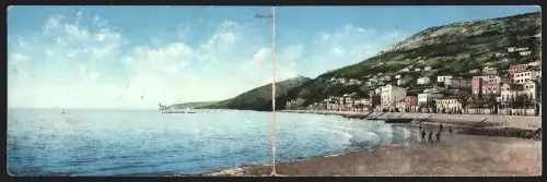 Klapp-AK Triest, Barcola, Teilansicht des Ortes mit Uferpartie