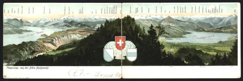 Klapp-AK Langnau am Albis, Albis-Hochwacht, Panorama mit Clariden, Züricher See und Zugersee