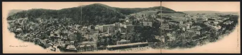 Klapp-AK Karlsbad, Panoramaansicht mit Königsvilla