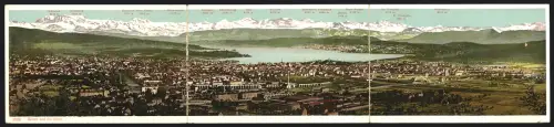 Klapp-AK Zürich, Zürich mit Alpenpanorama, Bristenstock, Pfannenstock, Hausstock