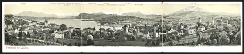 Klapp-AK Luzern, Panoramablick auf die Stadt mit Alpen-Panorama