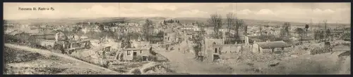 Klapp-AK St. Marie-a-Py, Panorama des zerstörten Dorfes
