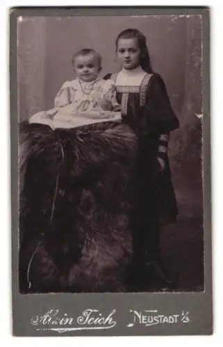 Fotografie Alwin Teich, Neustadt i. S., Albertstr. 195b, Zwei Kinder auf einem Fell