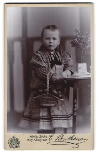 Fotografie E. Scheithauer, Zwickau, Innere Plauensche Str. 20, Mädchen mit Korb