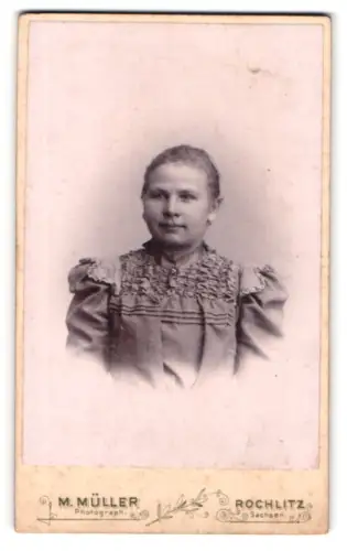 Fotografie M. Müller, Rochlitz, Sachsen, Porträt einer Frau in elegantem Kleid