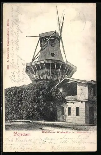 AK Potsdam, Historische Windmühle beim Schloss Sanssouci