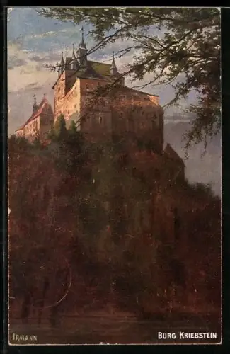 Künstler-AK Kriebstein, die Burg im Abendlicht