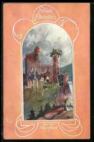 Künstler-AK Schloss Rheinstein, Ansicht mit Kapelle