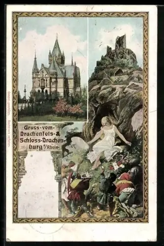 AK Königswinter a. Rhein, Drachenfels und Schloss Drachenburg