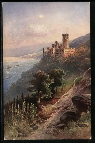 Künstler-AK Schloss Stolzenfels über dem Rhein