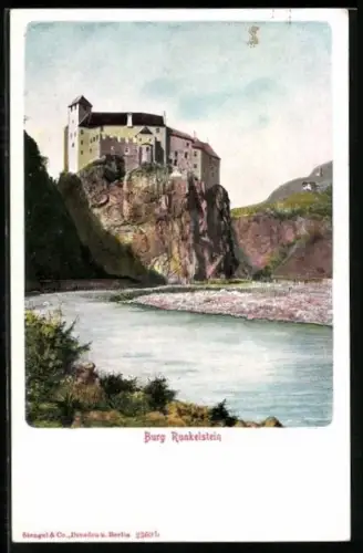AK Bozen / Bolzano, Blick über den Fluss zur Burg Runkelstein