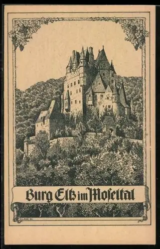 Künstler-AK Eltz im Moseltal, Blick zur Burg
