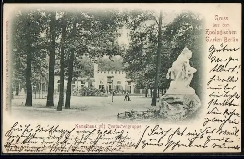 AK Berlin, Zoologischer Garten, Kamelhaus mit Cantaurengruppe