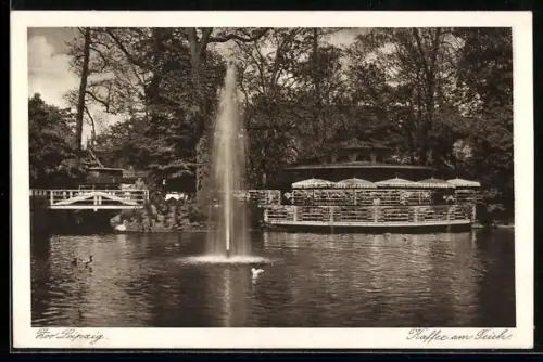 AK Leipzig, Zoo, Kaffee am Teich