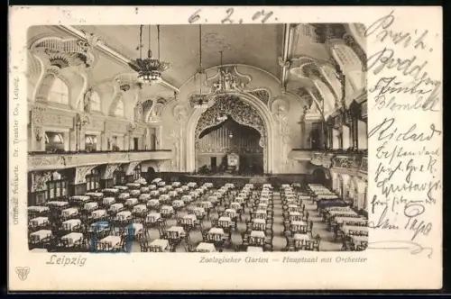 AK Leipzig, Zoo, Hauptsaaal mit Orchester